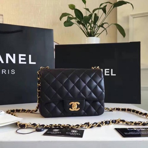 Chanel Lambskin Square Quilted Mini Flap Black